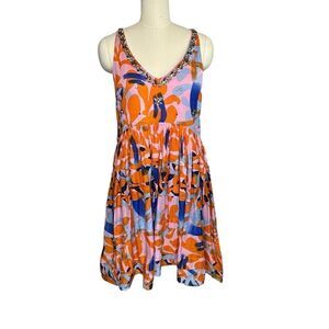 Anthropologie Leifsdottir Floral Rhinestone Babydoll Mini Dress | SIze 2